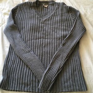 Grey J Crew V Neck Ribbed Sweater